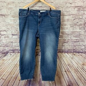 Torrid Blue Raw Hem Crop Medium Wash Denim Jeans